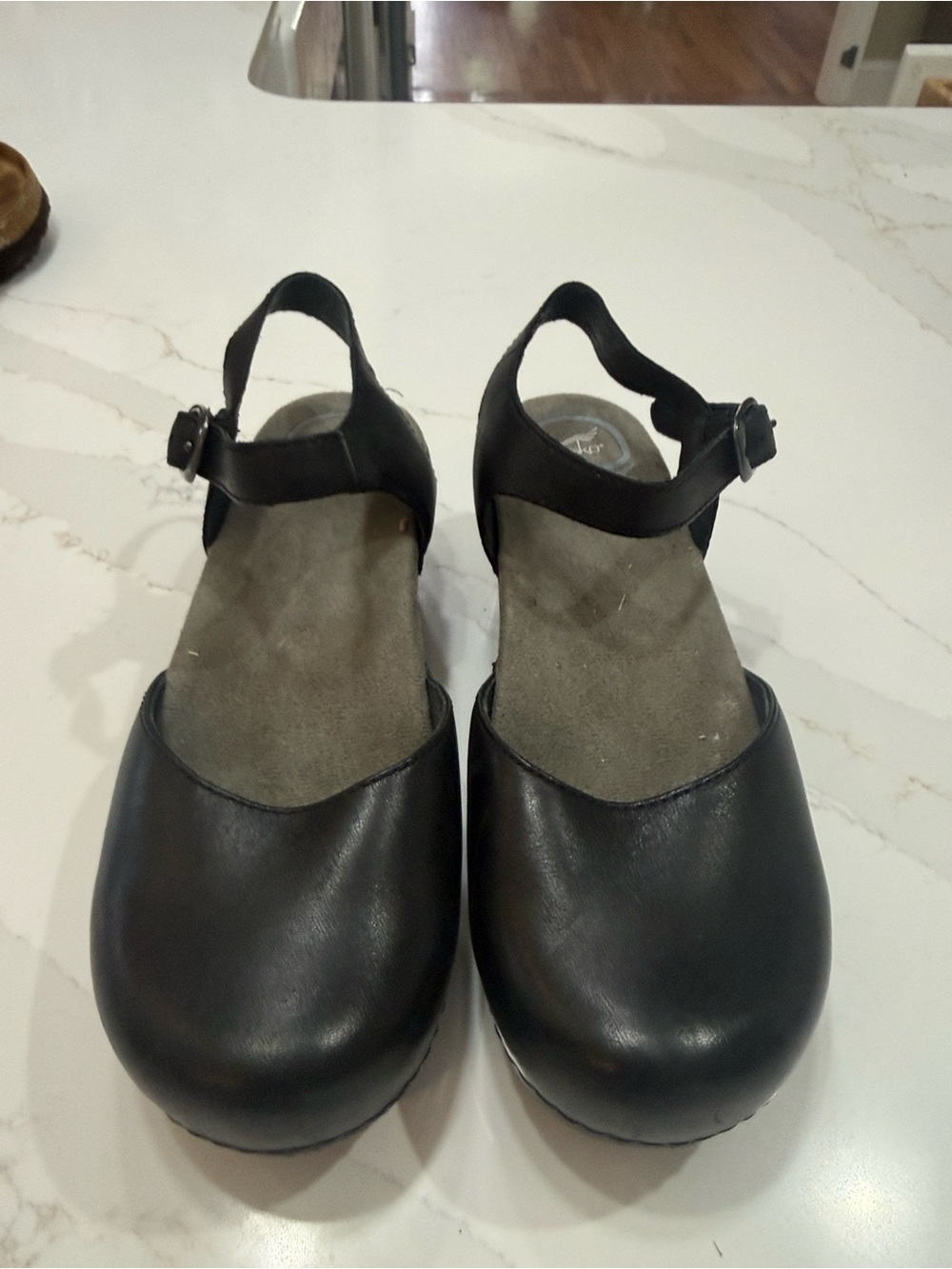 Dansko Black Leather Mary Jane Clog Flats